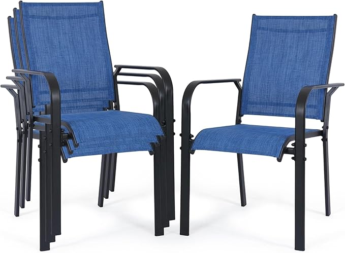 Patio Chairs Set of 4, Outdoor Dining Chairs Set of 4, High Back Wide Seat Patio Furniture Chairs with All Weather Breathable Textilene, for Lawn Garden Backyard,Blue(4 PCS)