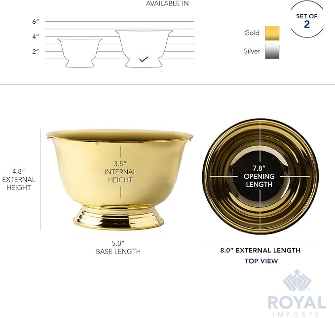 Royal Imports 8" Decorative Plastic Planter Pedestal Bowl- Flower Pot Cover, Footed Succulent Dish for Wedding, Party, Garden, Home and Holiday Decor, Gold, 2 Pack