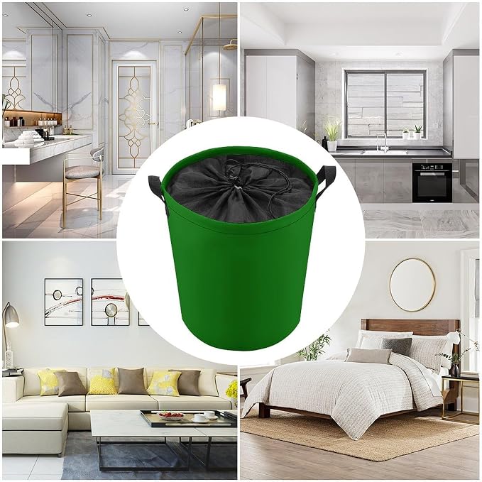 Large Laundry Hamper Bag, Solid Green Trend Color Collapsible Laundry Basket with Drawstring Dirty Clothes Organizer Washing Bin for Family Essentials Storage