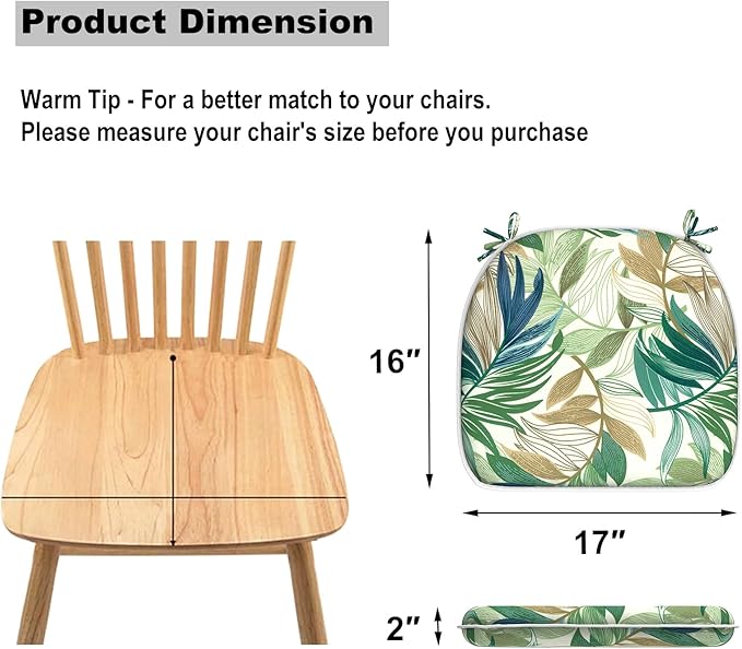 DYTXIII Set of 2 Outdoor Chair Cushions with Ties,Water Repellent Patio Chair Pads 17"x 16" for Outdoor Furniture,Round Corner Seat Cushions for Garden Yard Kitchen Lush Leaf Green