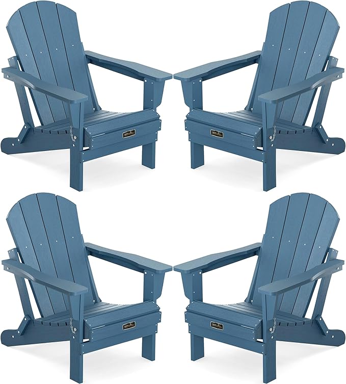SERWALL Foldable Adirondack Chair Set of 4 for Patio Garden Outdoors Fire Pit-Ocean Blue