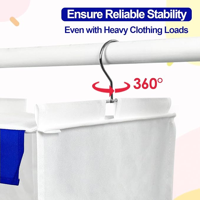 homyfort Weekly Clothes Organizer for Kids, 6-Shelf Hanging Closet Organizer with Colorful Labels, Space Saving Design with 2 Pockets, Daily Hanging Closet Shelves for Kids Room Storage, White