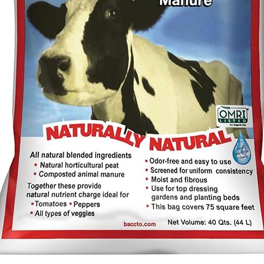 Michigan Peat Baccto Wholly Cow Horticultural Compost and Manure for Soil Amendment, Lawn Care, Vegetable Garden Beds, and More, 40 Quart Bag