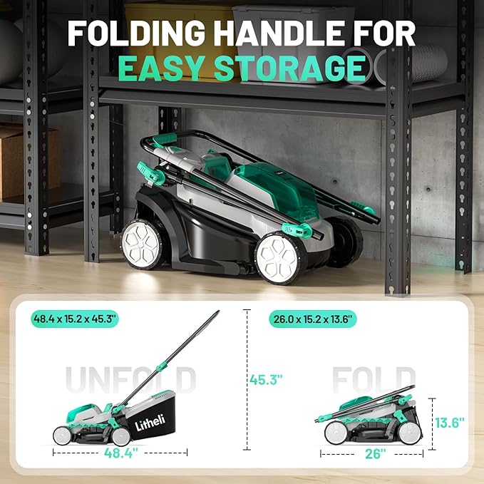 Litheli 13 Inch Cordless Lawn Mower, 5 Heights, 20V Electric Lawn Mowers for Garden and Yard, with Brushless Motor, 4.0Ah Battery & Charger Included