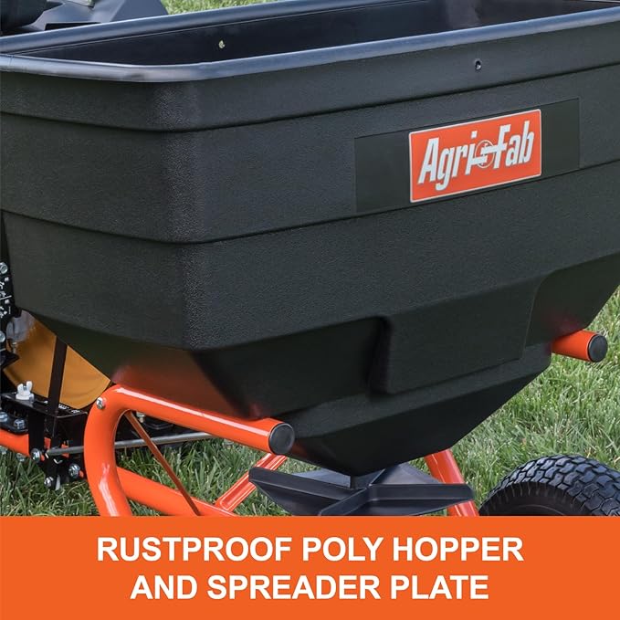 Agri-Fab 45-0547 185 lb. Tow-Behind Lawn & Garden Broadcast Spreader for Seed,Fertilizer,Salt,Ice Melt; Easy to use Flow Control from Seat of Riding Lawn Mower