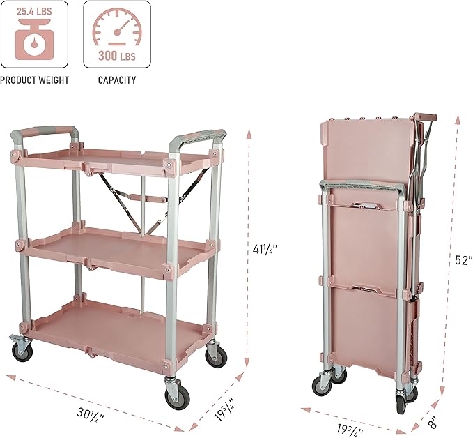 Olympia Tools 89-354 Pack N Roll Collapsible Service Cart, XL, 300LB Capacity, Rose