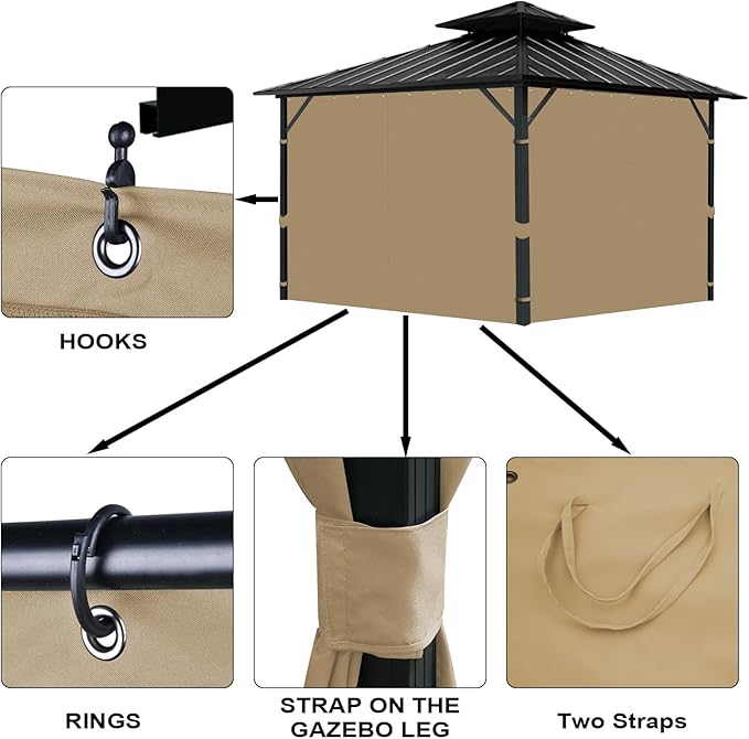 Gazebo Universal Replacement Privacy Curtain, 10'X12' Waterproof Outdoor Sidewall with Zipper for Patio, Garden and Backyard (4-Panels, Brown)