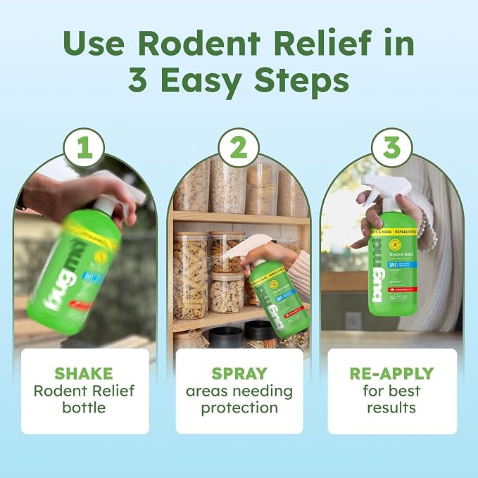 BugMD Peppermint Spray for Rodents - Natural Mouse and Mice Repellent | With Cinnamon, Clove and Rosemary Oils, Safe for Indoor and Outdoor Use | 16oz, 2 Pack