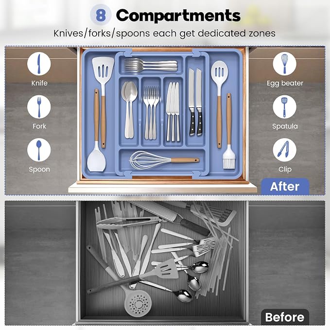 Caperci Large Silverware Organizer Tray for Kitchen Drawer Utensils Thicker
