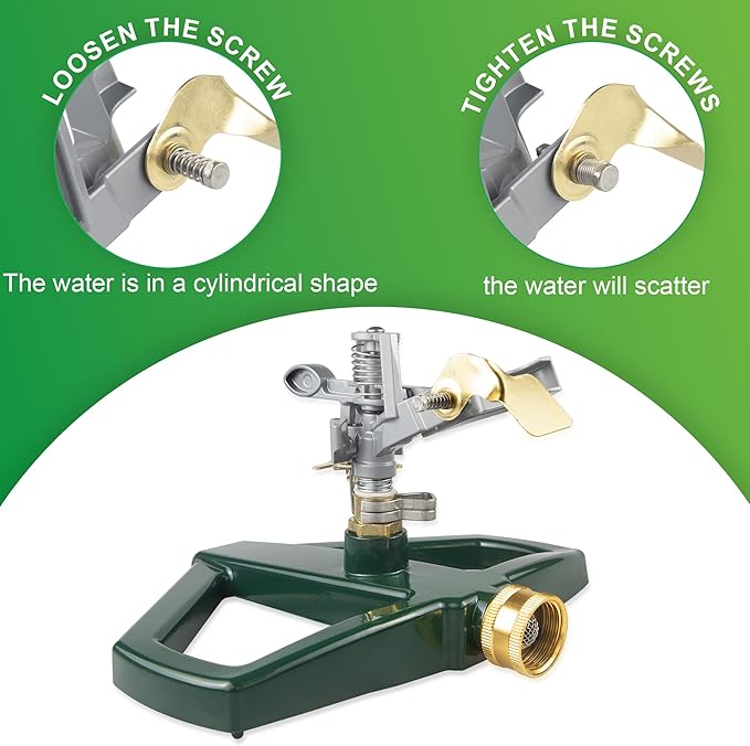 Sprinklers for Yard with Metal Base, Heavy Duty Sprinklers 360 Degree Rotating, Adjustable Zinc Alloy Sprinkler for Yard, Garden, Lawn and Large Areas