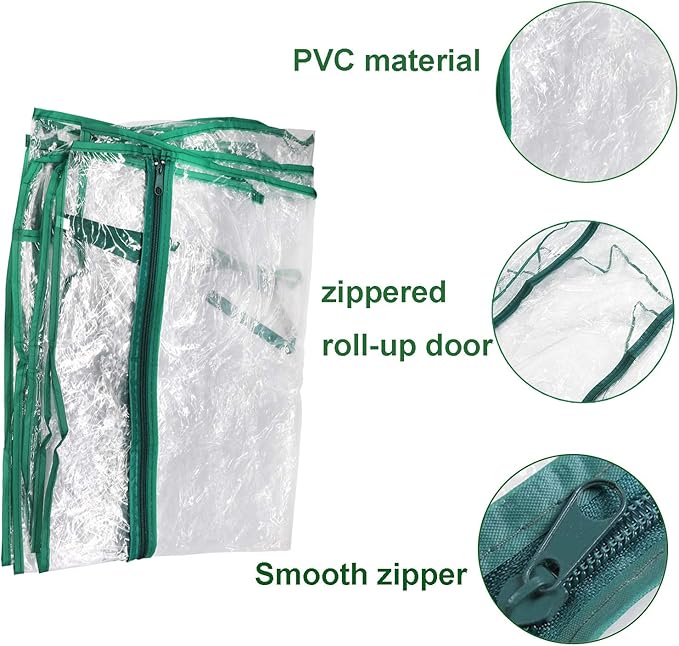 Mini Greenhouse Transparent PVC Cover Portable Small Greenhouses Cover wih Roll-Up Zipper Door, Waterproof Garden Green House Tent(Iron Stand not Include)