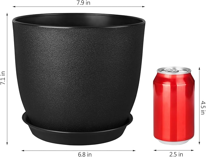 Ferlypote Plant Pots 8 Inch Set of 2, Flower Pots with Multi Mesh Drainage Holes, Planters for Indoor Outdoor Garden Plants and Flowers (Black)