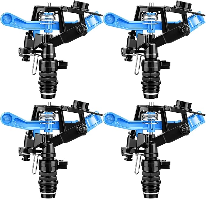 Honoson 1/2 Inch Plastic Impact Sprinklers Heads Adjustable 0-360 Degree Pulsating Oscillating Watering Sprinkler Head for Garden Law Grass Yard Irrigation Supplies(4 Pcs,Blue)