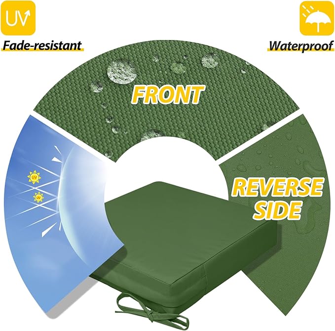 AAAAAcessories Outdoor Seat Cushions for Chairs, Waterproof, Fade-Resistant, 24" x 24" x 4", Patio Furniture Replacement Cushions, Set of 2, Dark Moss Green