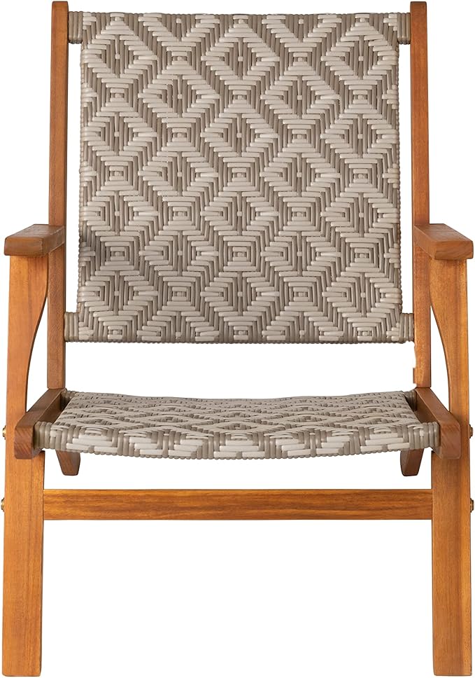 Balkene Home 64158 Vega Natural Stain Outdoor Chair All Weather Wicker Outdoor Chair Acacia Wood Construction Mid Century Design Comfortable Reclining Armchair - Diamond Weave Wicker