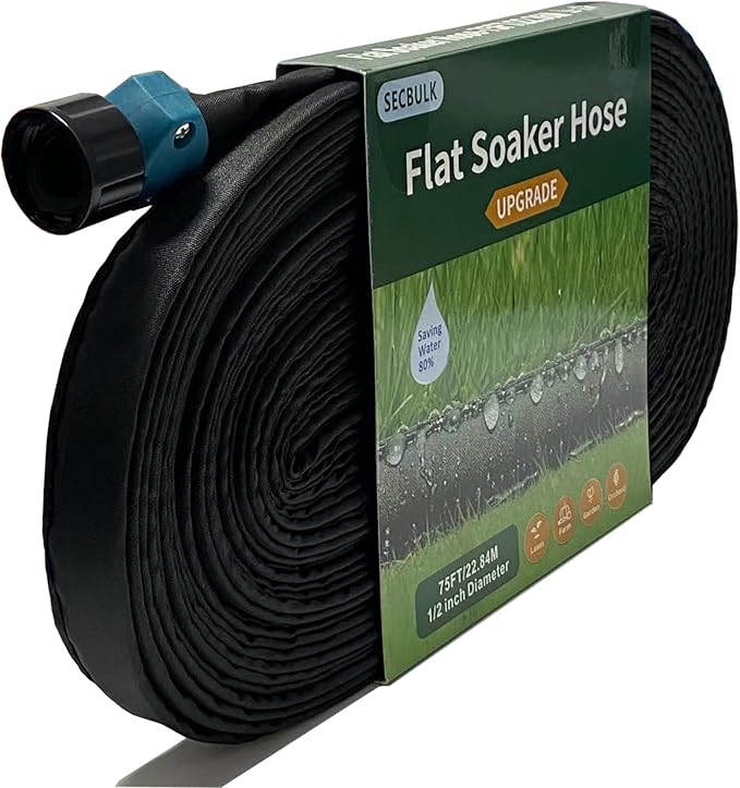 Secbulk 2025 Flat Soaker Hose 75 ft for Garden, 75' Linkable Drip Hose Diy Garden Irrigation System Saving 80% Water, Dual-layer Leak-free Design Water Hose with Holes