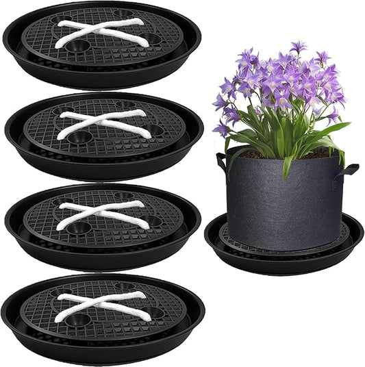 P Polerden 4 Pack Self Watering Fabric Pot Base 14 inch, Auto Pots Fit for 5 Gallon Grow Bags, Auto Watering Plant Saucer for Fabric Planters Plant Saucers Flower Pot Tray, 3 Year Warranty