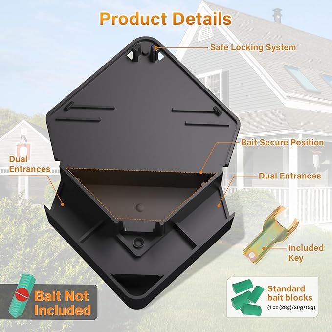 Anblak Mouse Station with Keys Black 12 Pack, Key Required Mouse Stations, Mice Stations, Keeps Children and Pets Safe Indoor & Outdoor
