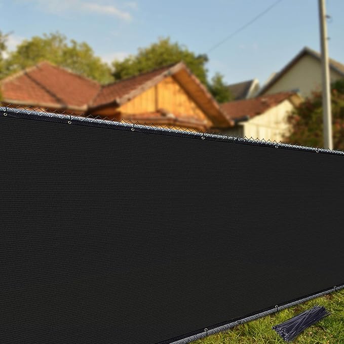 iCover 5x25ft Privacy Screen Fence, Outdoor Fencing Panels, Garden Windscreen Mesh Shade Sail Net Barrier, Fence Privacy Screen with Reinforced Bindings and Brass Grommets Cable Zip Ties, Carbon Black