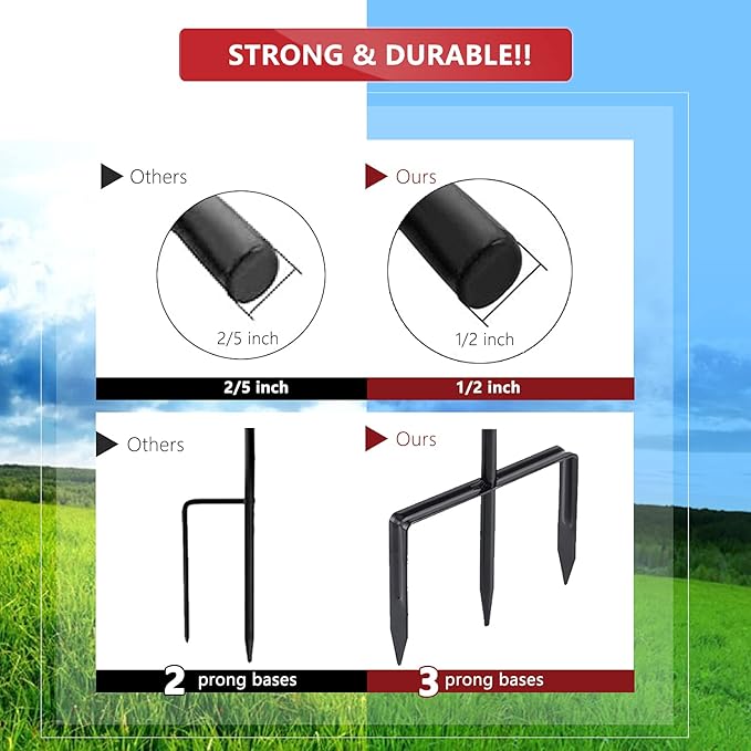 EXCMARK Shepherd Hook Adjustable Height 32/24/16’’ 1/2 inch Thick Use at Weddings, Hanging Solar Lights, Lanterns, Bird Feeders, Metal Hanger Hook (Black,32inch). U.S. Patent.
