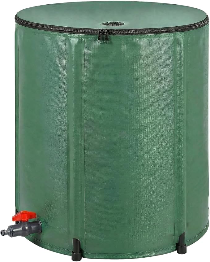 50 Gallon Collapsible Rain Barrel, Rainwater Collection Barrel with Drain Valve, Overflow Outlet and Mesh Cover, Foldable Water Storage Tank for Gutter Downspout, Garden Watering