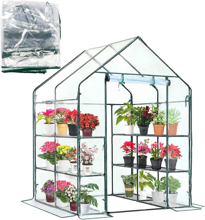 Purlyu Walk-in Greenhouse Replacement Cover with Roll-Up Zipper Door -56x56x76 inch PVC Greenhouse Cover for Outdoor Plant Gardening Plants Cold Frost Protection (Frame Not Include) (PLGH002PVCC)