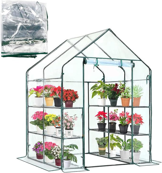 Purlyu Walk-in Greenhouse Replacement Cover with Roll-Up Zipper Door -56x56x76 inch PVC Greenhouse Cover for Outdoor Plant Gardening Plants Cold Frost Protection (Frame Not Include) (PLGH002PVCC)