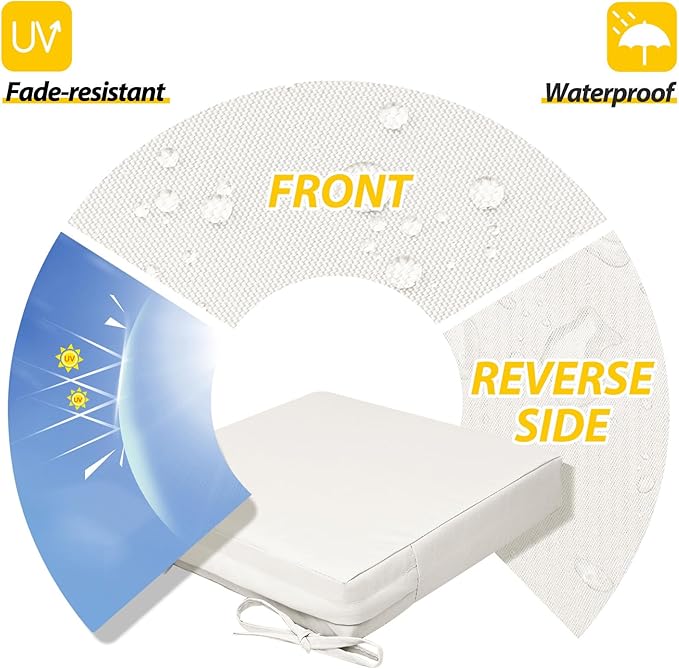 AAAAAcessories Outdoor Seat Cushions for Chairs, Waterproof, Fade-Resistant, 20" x 20" x 3", Patio Furniture Replacement Cushions, Set of 2, Creamy White