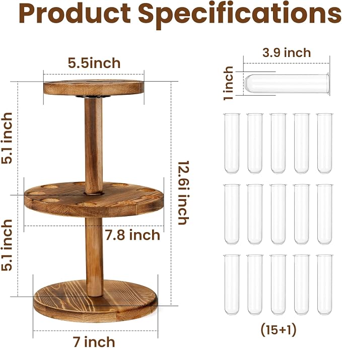 Plant Propagation Station, Plant Terrarium With Wooden Stand, 15 Tube Vases | Retro Rotation Plant Stand for Hydroponics Home Garden Office Decor, Unique Gardening Birthday Gifts for Women Plants Lovers