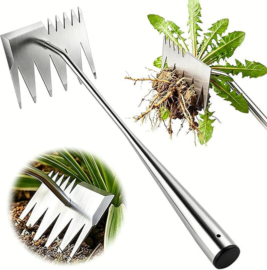 Weed Puller Tool, 2026 Upgraded Portable Manual Weeding Tools Gardening, 6 Teeth Dual Head Stainless Steel Hand Garden Weeding Rake, Weed Remover Tool for Gardening Backyard Yard Farm Planting Weeding