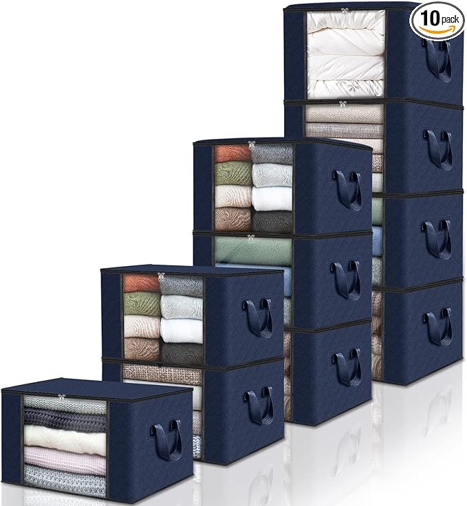 Fab totes 10 Pack Storage Bags for Clothes Blanket Storage Bins with Lids