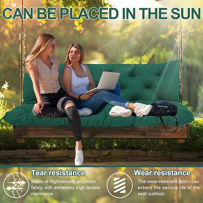 Extra Thick 5" Waterproof Porch Swing Cushions Outdoor 40 inch Swing Cushions 2 Seater Replacement with Backrest and Ties for Outdoor Furniture Patio Bench Garden (Dark Green)