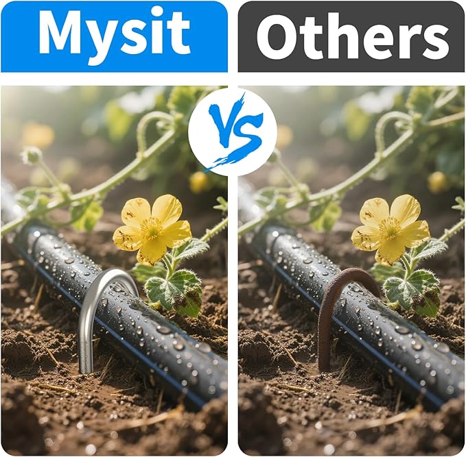 MySit 12 Inch 100 Pack Heavy Duty U Shaped Garden Stakes, 11 Gauge Galvanized Fence Stakes Landscape Staples Metal Yard Stakes for Ground, Drip Hose, Inflatables, Outdoor Decorations