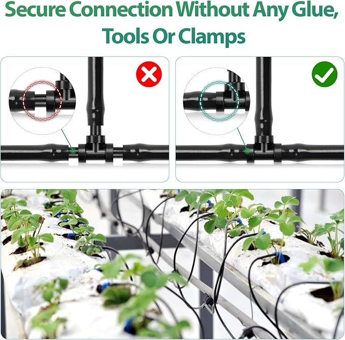 RedChili 160 Pack Drip Irrigation 1/4" Barbed Fittings Kit, Drip System Parts Double Barbed Connectors Includes Couplings Tees Elbows Plugs Fits 1/4-Inch Drip Tubing for Drip Line Connection