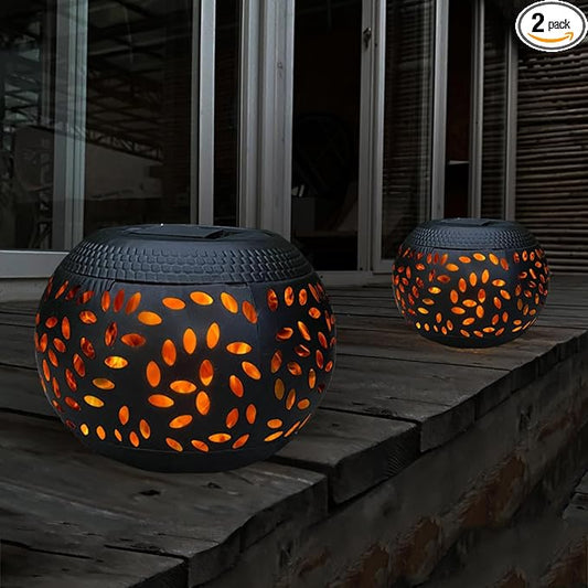 Solar Table Lights Outdoor Waterproof - 2 Pack Dancing Flickering Flame Lamp Black Metal Tabletop Light Solar Powered Decorative Lighting Lantern for Desk Bedroom Patio Garden Pathway Yard