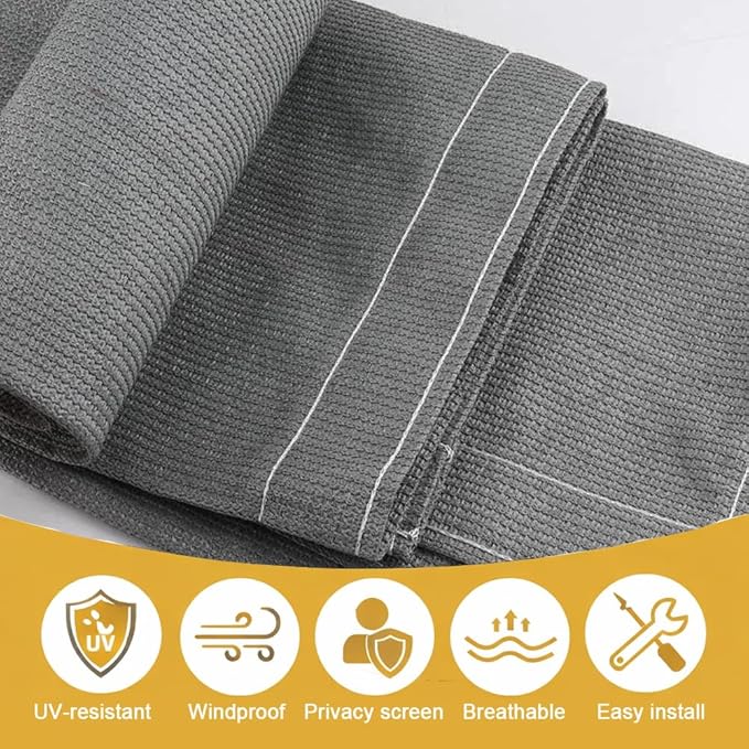 90% Sun Shade Cloth, 6x6 FT Pergola Shade Patio Cover, UV-Resistant, Breathable Sunshade Screen Fabric for Outdoor, Camping, RV, Garden, Deck, Porch, Backyard (Gray)