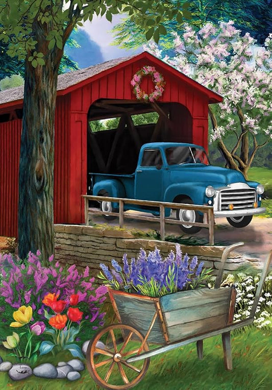 Briarwood Lane Bridge in Bloom Spring Garden Flag