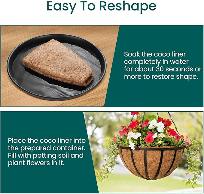 3 Pcs 12in Coconut Fiber for Plants Round Hanging Basket Liner Wall Planter Insert Replacement Coco Coir Liners for Window Box, Fence Flower Baskets Pot for Porch, Patio & Garden (3, 12 inch)