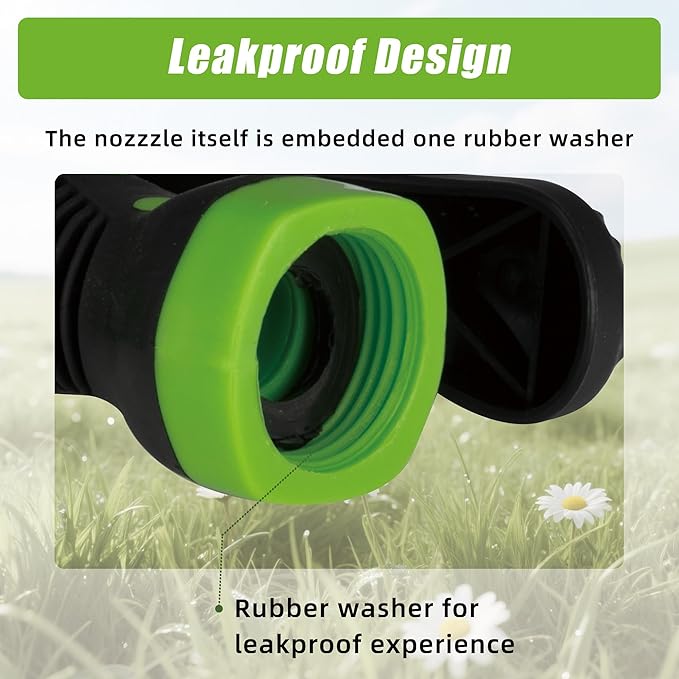 Garden Hose Nozzle Sprayer– this high heavy-duty spray nozzle offer 8 watering patterns for watering plants, lawns & gardens, washing cars, household (Green)