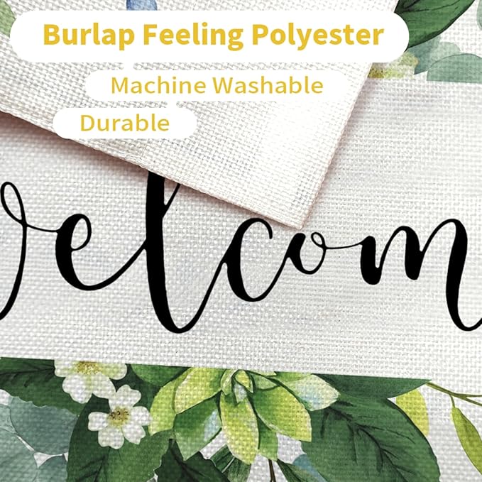CROWNED BEAUTY Spring Floral Welcome Garden Flag 12×18 Inch Double Sided for Outside Eucalyptus Small Burlap Seasonal Yard Flag