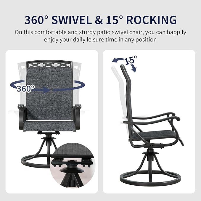 SHGJ&SOFT Patio Swivel Chairs, Waterproof Outdoor Dining Chairs with All-Weather Textilene Mesh for Deck, Garden, and Backyard (Dark Gray6, 2PC)