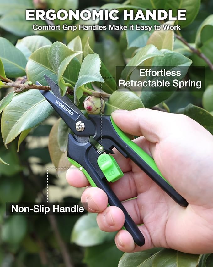 WORKPRO 6-Inch Pruning Shears, Sharp Gardening Scissors for Precise Cuts, High-Carbon Steel Plant Shears with Safety Lock, Garden Clippers for Cutting Flowers, Trimming Plants, Picking Fruits