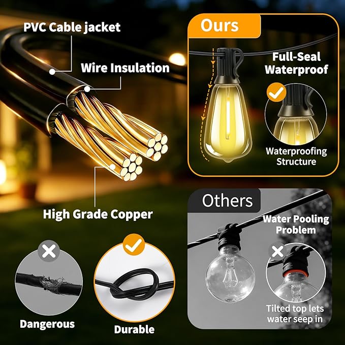 Solar Lights Outdoor Waterproof: ST38 82FT 25M Shatterproof Bulbs Patio Lights - Solar Powered & USB Charging- Remote Control 3 Light Modes Dimmable Solar Light - Camping Backyard Garden