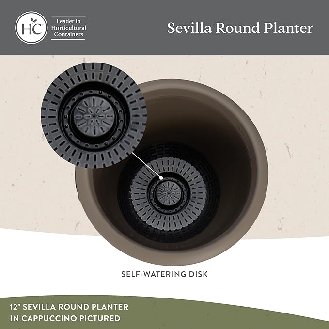 The HC Companies Sevilla Flower Planters - Durable Outdoor & Indoor Planter - Round Lightweight Self Watering Plant Pots for Herbs & More (16" Warm Gray, Pack of 1)