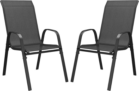 DIFY Patio Chairs Set of 2, Stackable Outdoor Dining Chairs Set with Breathable Textilene High Back and All-Weather Metal Frame for Garden, Backyard, Deck, Dark Grey