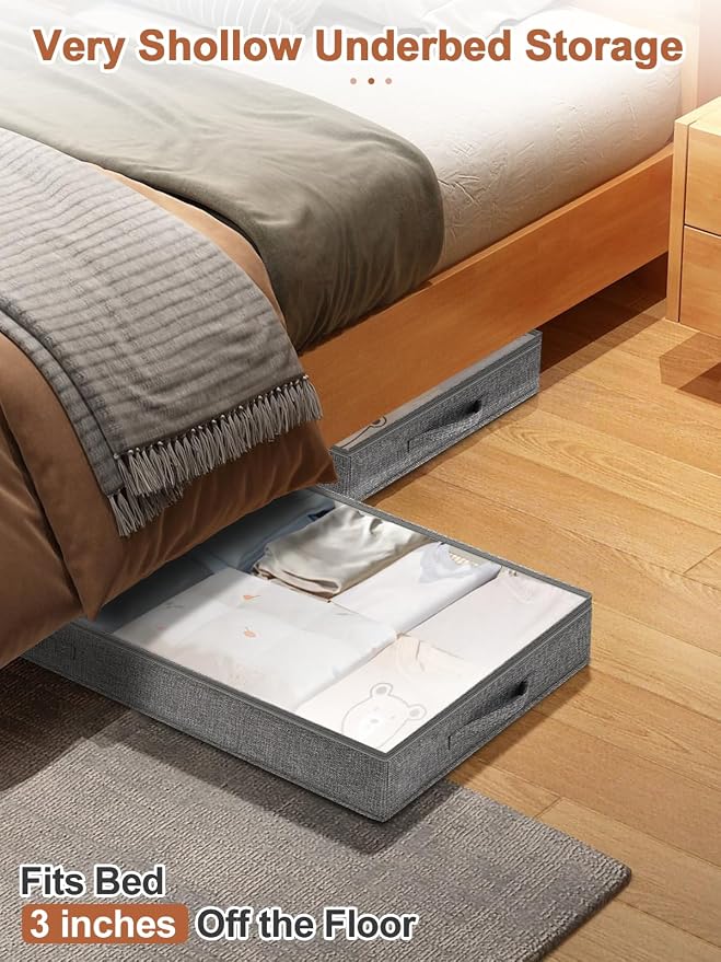 punemi Low-Profile Under Bed Storage Containers, 20 x 40 x 3 in, 4 Pack