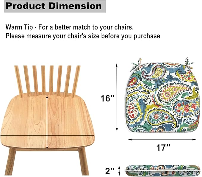 DYTXIII Set of 4 Outdoor Chair Cushions with Ties,Water Repellent Patio Chair Pads 17"x 16" for Outdoor Furniture,Round Corner Seat Cushions for Garden Yard Kitchen Paisley Paradise