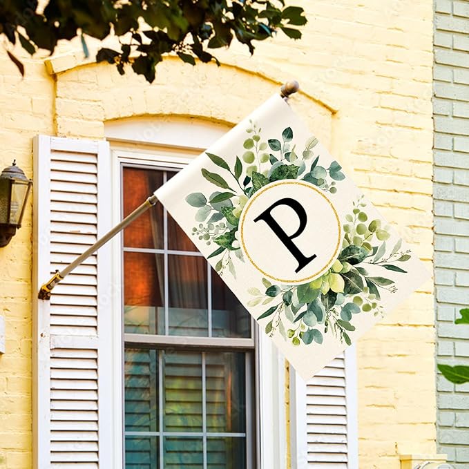 AVOIN colorlife Monogram Letter P Floral House Flag 28x40 Inch Double Sided Outside, Family Last Name Initial Yard Outdoor Decoration