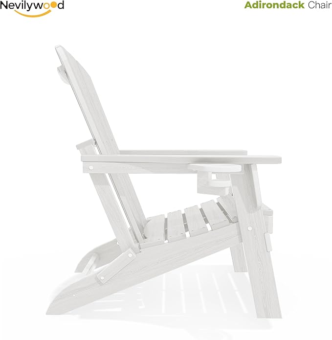 nevilywood HDPE Foldable Fire Pit Chairs Set of 2 with Cup Holders,Wood Grain Durable Design,Perfect for Patio,Backyard & Outdoor Gatherings, White