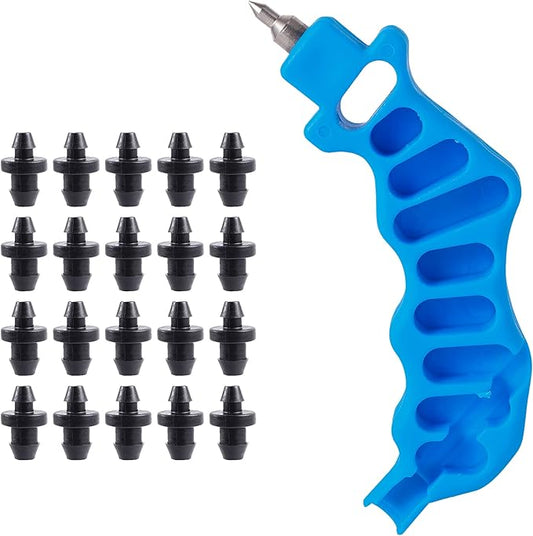 2-in-One Drip Irrigation Tubing Hole Punch with 20 pcs Plugs,Drip Irrigation Tool Used for 1/4 inch Fitting and Emitter Insertion,1 Pcs-Blue